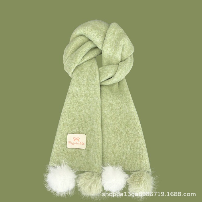 韩系清新色毛球围巾软糯氛围感女秋冬加厚保暖针织毛线围脖百搭潮