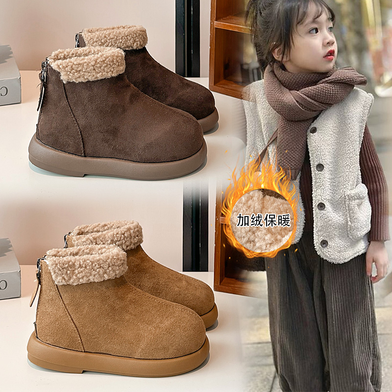 女童靴子2025新款韩版中大童秋冬季加绒防滑软底短靴小女孩二棉鞋