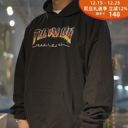 火焰休闲THRASHER长袖帽衫现