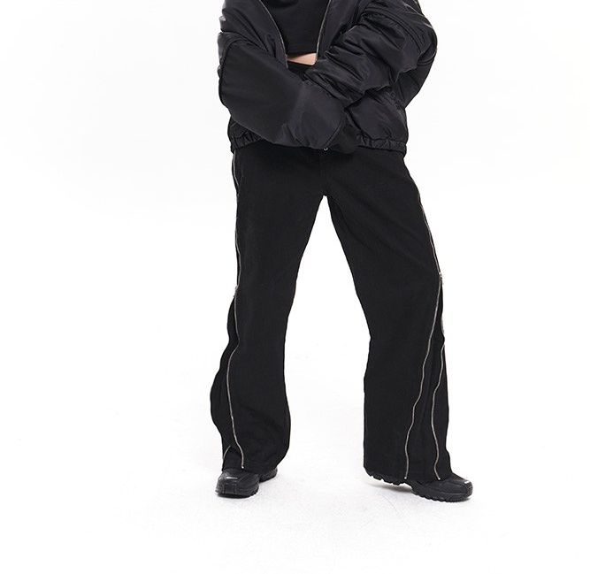 EGOFETCH长裤阔腿潮斜拉链