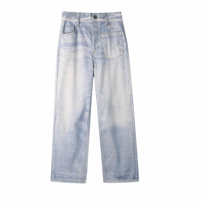 REVEAL印花做旧不对称转印牛仔裤