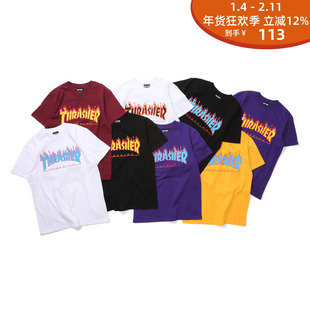 现货 潮玩艺 THRASHER 日本线 经典LOGO字母印花情侣短袖圆领T恤