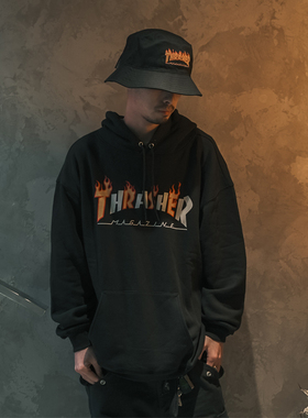 THRASHER 火焰字体印花帽衫 SWEA T-SHIRT 经典款 火焰连帽卫衣
