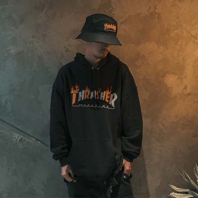 thrasherHOODED火焰logo帽衫