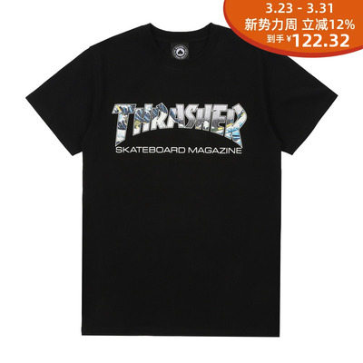 THRASHER海浪字母印花短袖