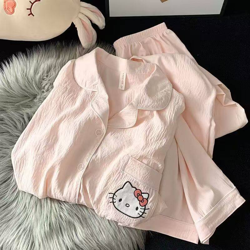 云朵棉长袖长裤睡衣套装凯蒂猫女士家居服两件套装粉卡通可爱开衫