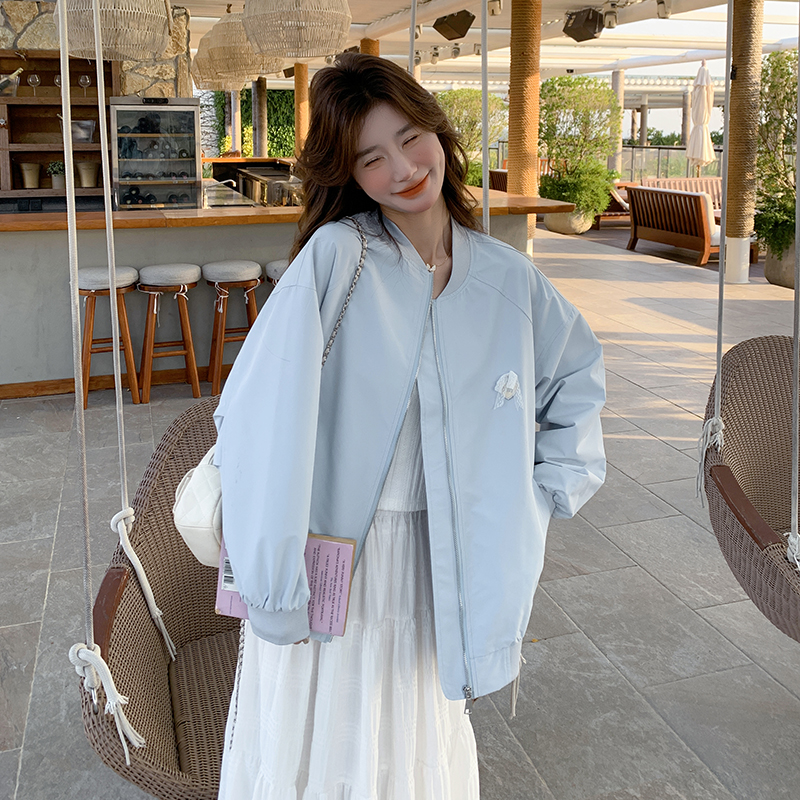 浅蓝色超好看小众漂亮外套女2025春季新款学院风宽松百搭减龄上衣，女装短外套，浙宝135