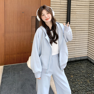 超火ootd穿搭盐系蓝色卫衣女春秋2025新款韩系chic慵懒图片