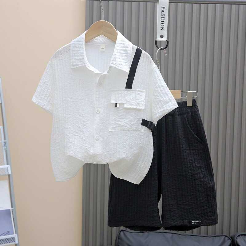 男童短袖衬衫夏装套装2026新款儿童10衣服夏季潮男孩13岁帅气时髦