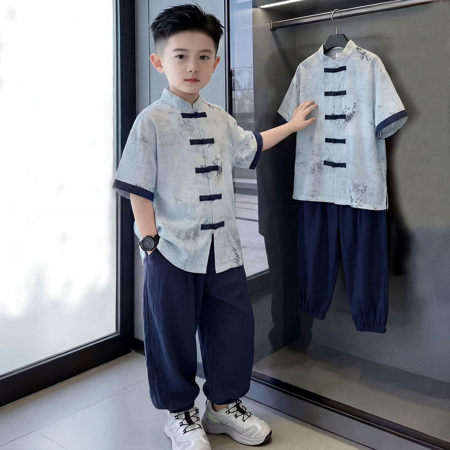 男童夏季短袖汉服唐装套装中国风图片