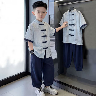 男童夏装短袖唐装套装2026新款儿童夏季汉服古装民族表演服中国风
