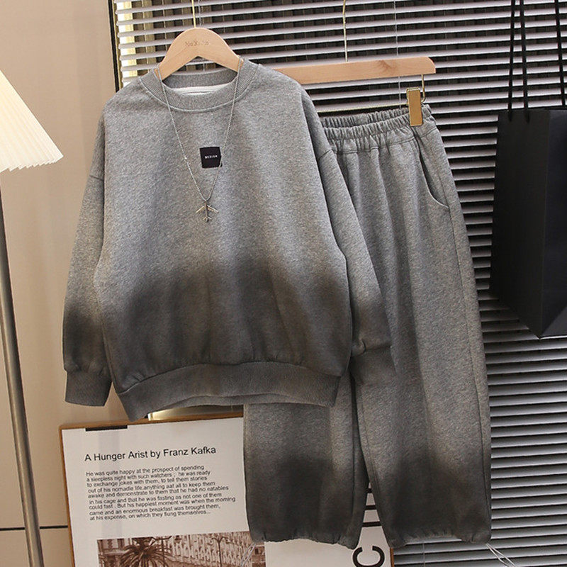 儿童套装男童春秋款卫衣运动装13春季大童装15岁男孩时髦扎染渐变