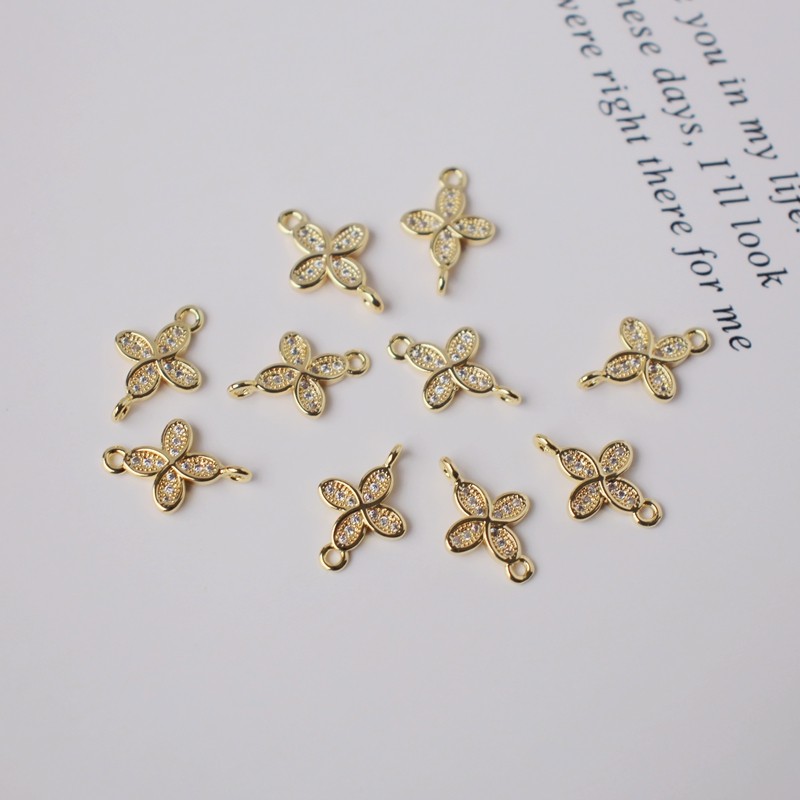 14K包金镀真金保色镶嵌锆石四叶草幸运草双环链接配件diy耳饰手链,饰品/流行首饰/时尚饰品新,其他DIY饰品配件,淘宝优惠券,粉丝福利购,淘宝优惠卷