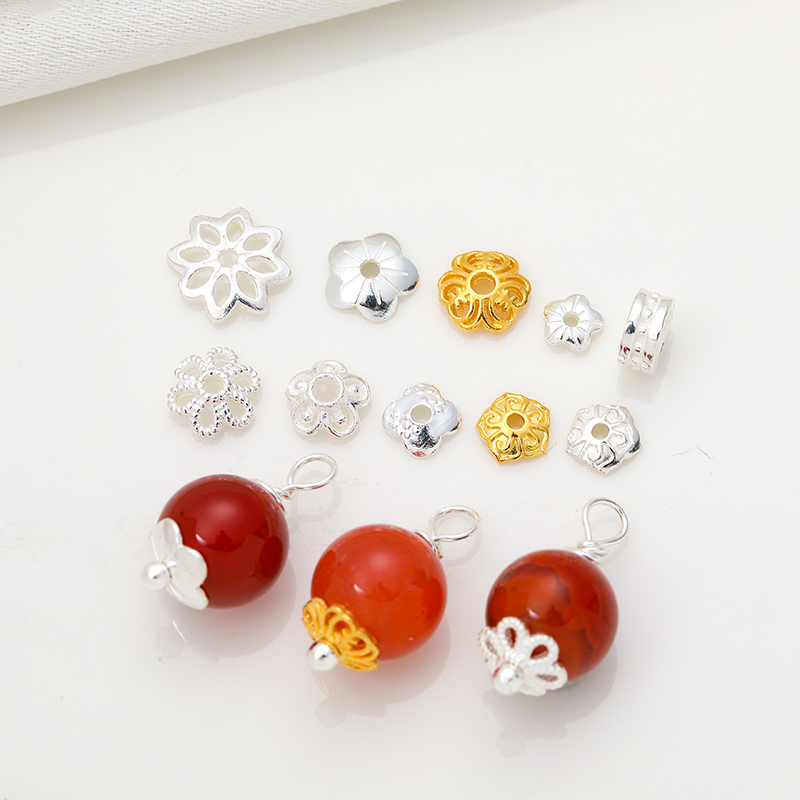 临兰S925纯银花托银镀金珠托