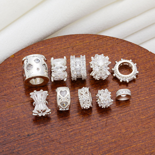 铜包银镀银保色水晶锆石diy串珠手串手链项链路路通配珠配饰隔珠