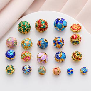 古法包金镀金滴油景泰蓝珐琅彩圆珠隔珠配珠diy手工串珠手链配饰