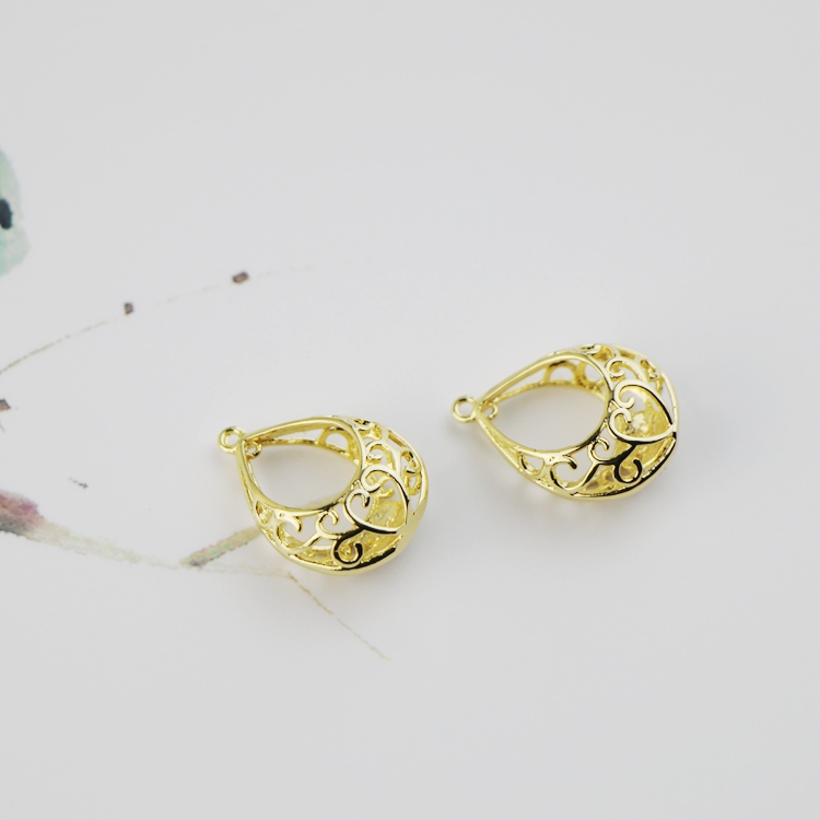 纯铜电镀14K金镂空复古吊坠配件挂饰diy耳环项链手工饰品配件材料