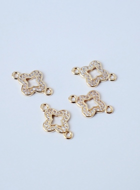 14K包金镀金保色镂空双环锆石配饰材料12mm自制diy手工饰品配件