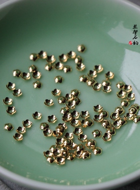 14K包金配件 保色小花托花帽 4mm  diy手工饰品配件材料自制耳环