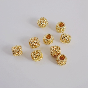 18K包金镀金保色镂空网格桶珠diy手工饰品红绳串珠隔珠配珠材料