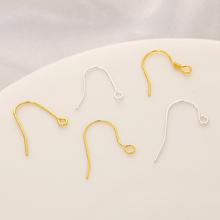 S925银耳钩纯银镀真金耳钩diy手工串珠自制耳环耳饰配件饰品材料