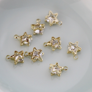 14K包金保色微镶锆石五角星吊坠挂饰diy手工饰品配件材料直径7mm