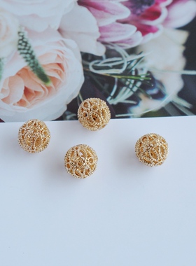 14K包金镀金保色复古镂空珠diy自制手链手工串珠饰品配件材料10mm