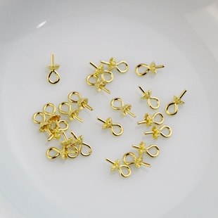 925纯银镀金半孔珍珠托花边针帽扣头diy耳环颈链手工饰品配件材料