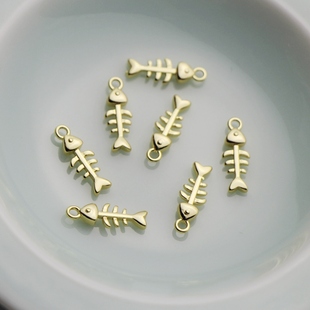 14K包金镀金保色卡通鱼骨头造型吊坠挂饰材料diy手工制作耳环手链
