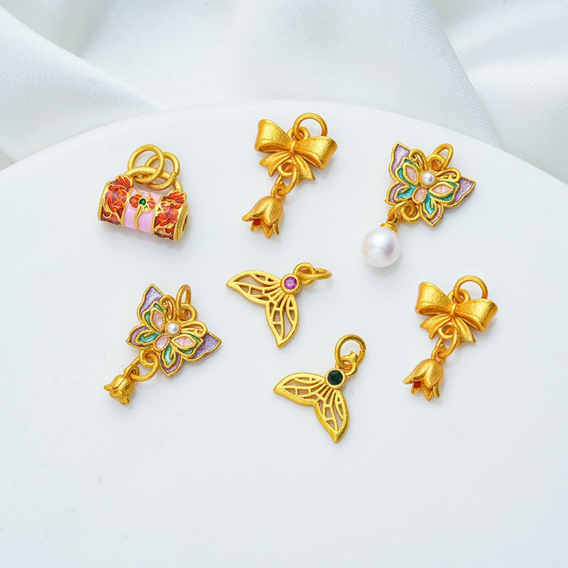 古法包金镀金滴油蝴蝶小提溜鱼尾吊坠diy手工串珠手链配饰吊坠