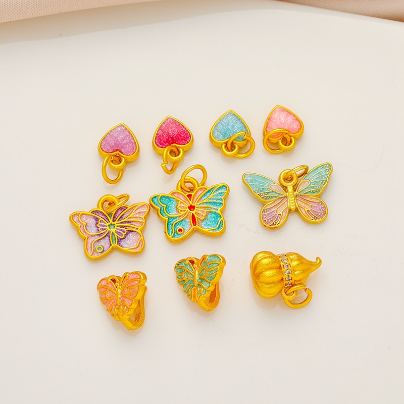 古法包金保色滴油蝴蝶爱心吊坠