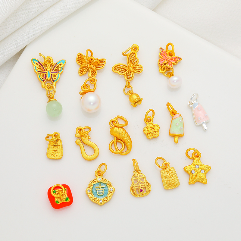 古法包金镀金滴油中式蝴蝶福字葫芦吊坠挂件diy手链项链串珠配饰