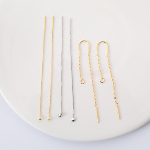 S925纯银耳线银镀真金万能盒子链耳线n形耳线diy手工串珠耳饰配件