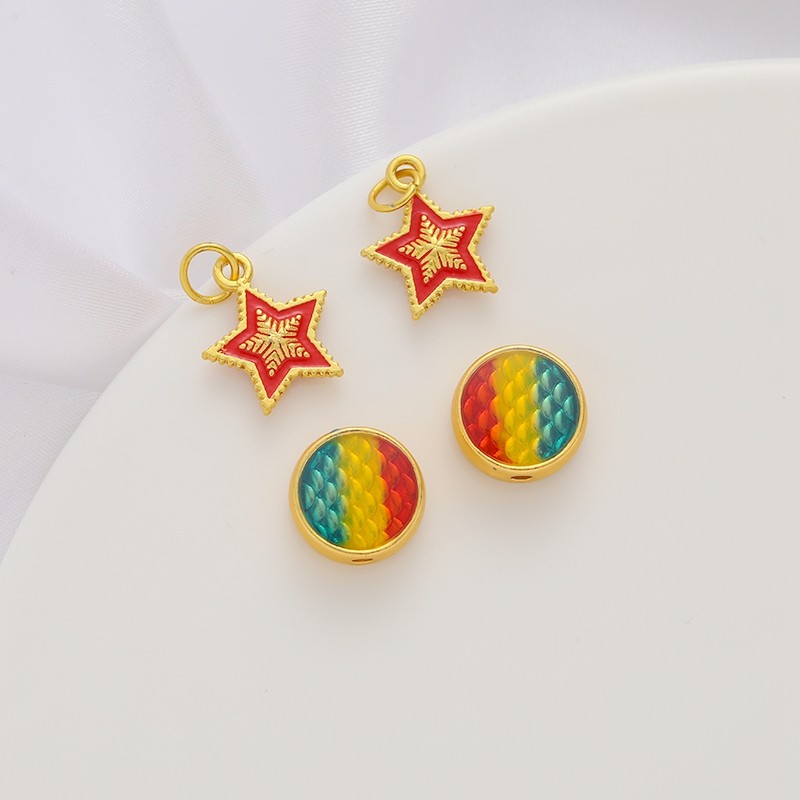 古法包金镀金保色滴油三色龙麟配饰五角星吊坠diy手工串珠手链,饰品/流行首饰/时尚饰品新,其他DIY饰品配件,淘宝优惠券,粉丝福利购,淘宝优惠卷