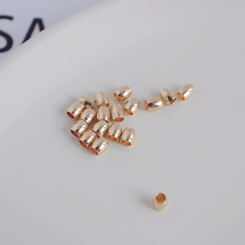 14K包金镀金保色光面桶形大孔鼓珠3.3*3.8mm自制手工串珠编绳配珠