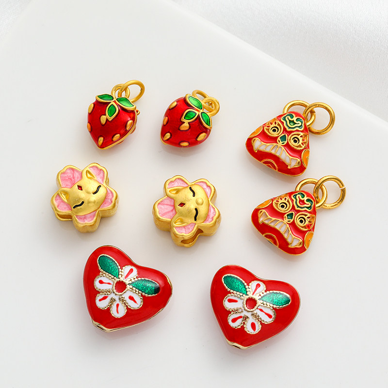 古法包金镀金滴油景泰蓝草莓吊坠挂饰粉桃花通孔配饰diy饰品材料,饰品/流行首饰/时尚饰品新,其他DIY饰品配件,淘宝优惠券,粉丝福利购,淘宝优惠卷