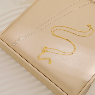 S925纯银项链素银镀金压光闪0成品颈链女生锁骨链带延长加长链子