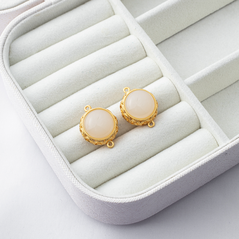 18K包金镀金保色古法仿金镶玉双环镂空香囊串珠手链diy饰品配件