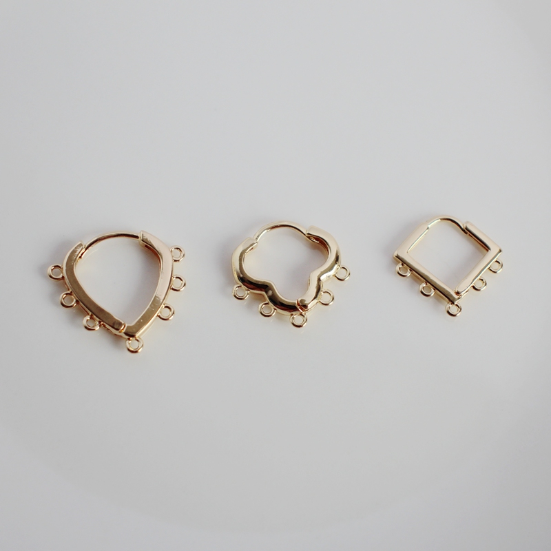 diy镀金正方形爱心耳钩四叶草