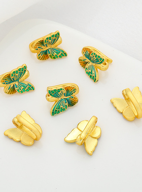 古法包金镀金滴油绿色蝴蝶压襟钩扣diy手工饰品编绳旗袍挂饰扣头