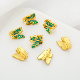古法包金镀金滴油绿色蝴蝶压襟钩扣diy手工饰品编绳旗袍挂饰扣头