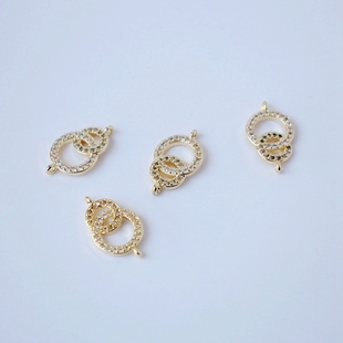 14K包金镀金保色锆石链接配件寓意环环相扣diy手工饰品配饰材料