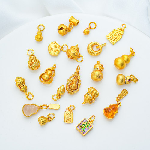 古法包金保色沙金葫芦福字吊坠