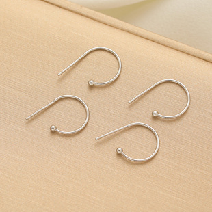 S925银耳钉配件纯银镀白金保色半圆C形耳钩diy饰品材料防过敏耳饰