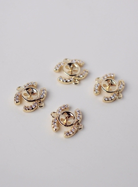 diy14k镀金双环镶锆石配饰珍珠