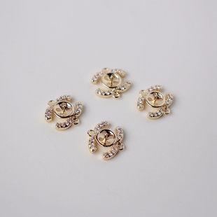 14K包金镀金保色双环CC镶锆石配件diy手工制作粘半孔珍珠配饰材料