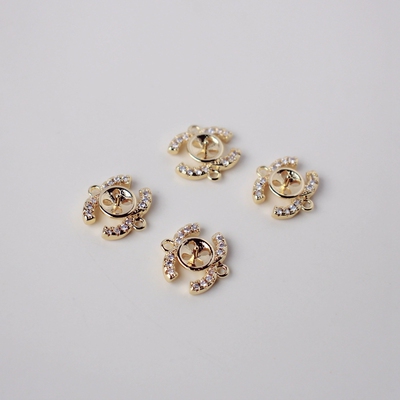 diy14k镀金双环镶锆石配饰珍珠