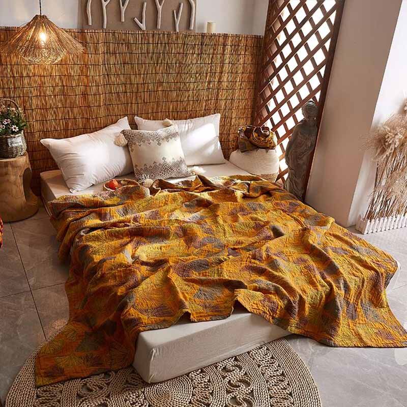 유럽과 미국의 싱글 빈티지 순수 코튼 거즈 타올 퀼트 고온 세척 코튼 자카드 던지기 담요 여름 시원한 퀼트