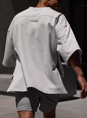 ASRV夏季健身T恤男美式宽松大码纯色棉料运动短袖开叉休闲体恤衫