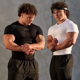 YoungLa夏季速干衣男健身服跑步训练上衣弹力透气薄款运动短袖T恤